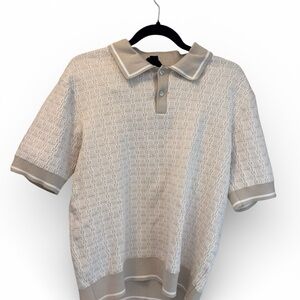 For The Republic beige jacquard polo shirt Medium